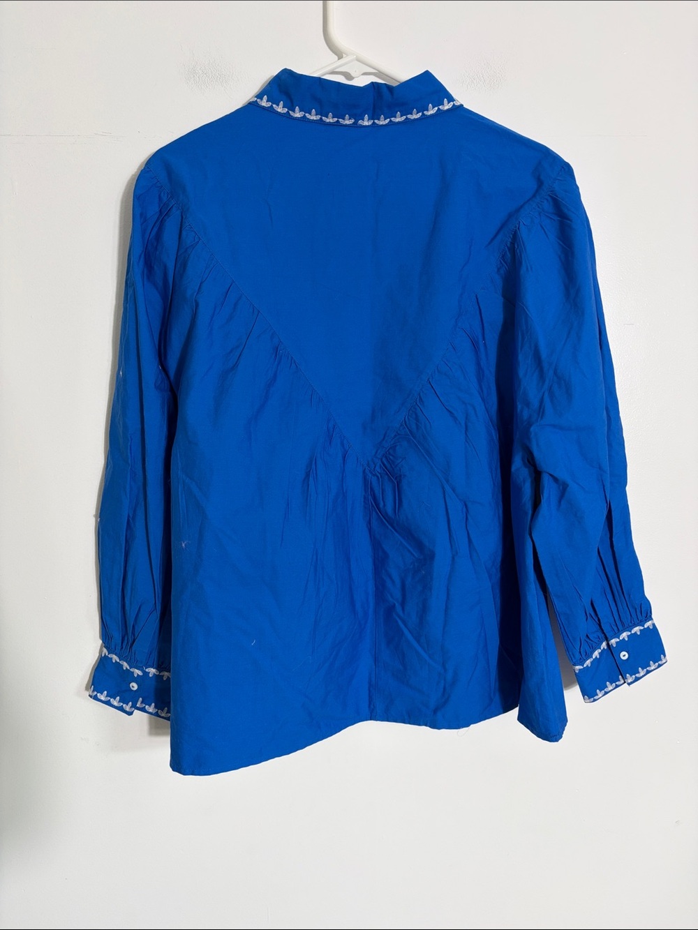 ZARA Bright Blue Embroidered Button-Front Blouse Medium - Picture 4 of 5